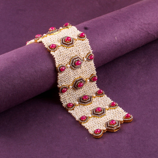 925 Silver Diamond Pearl Chatai Bracelet Ruby/Emerald/Sapphire Gemstone