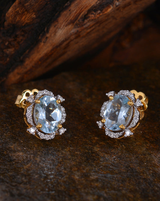 14K GOLD AQUAMARINE STUD EARRINGS - Jewels by Shweta