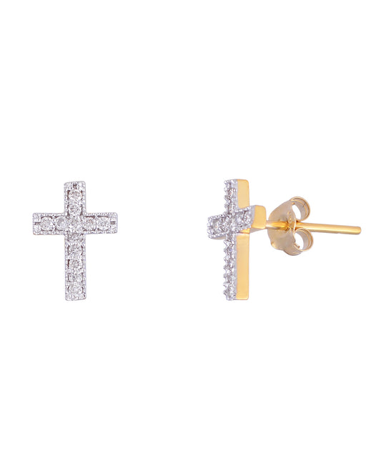 14K Gold Cross Diamond Stud Earrings - Jewels by Shweta