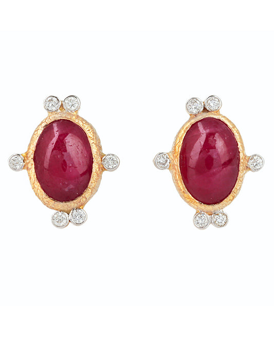 18K GOLD GEMSTONE STUD EARRINGS