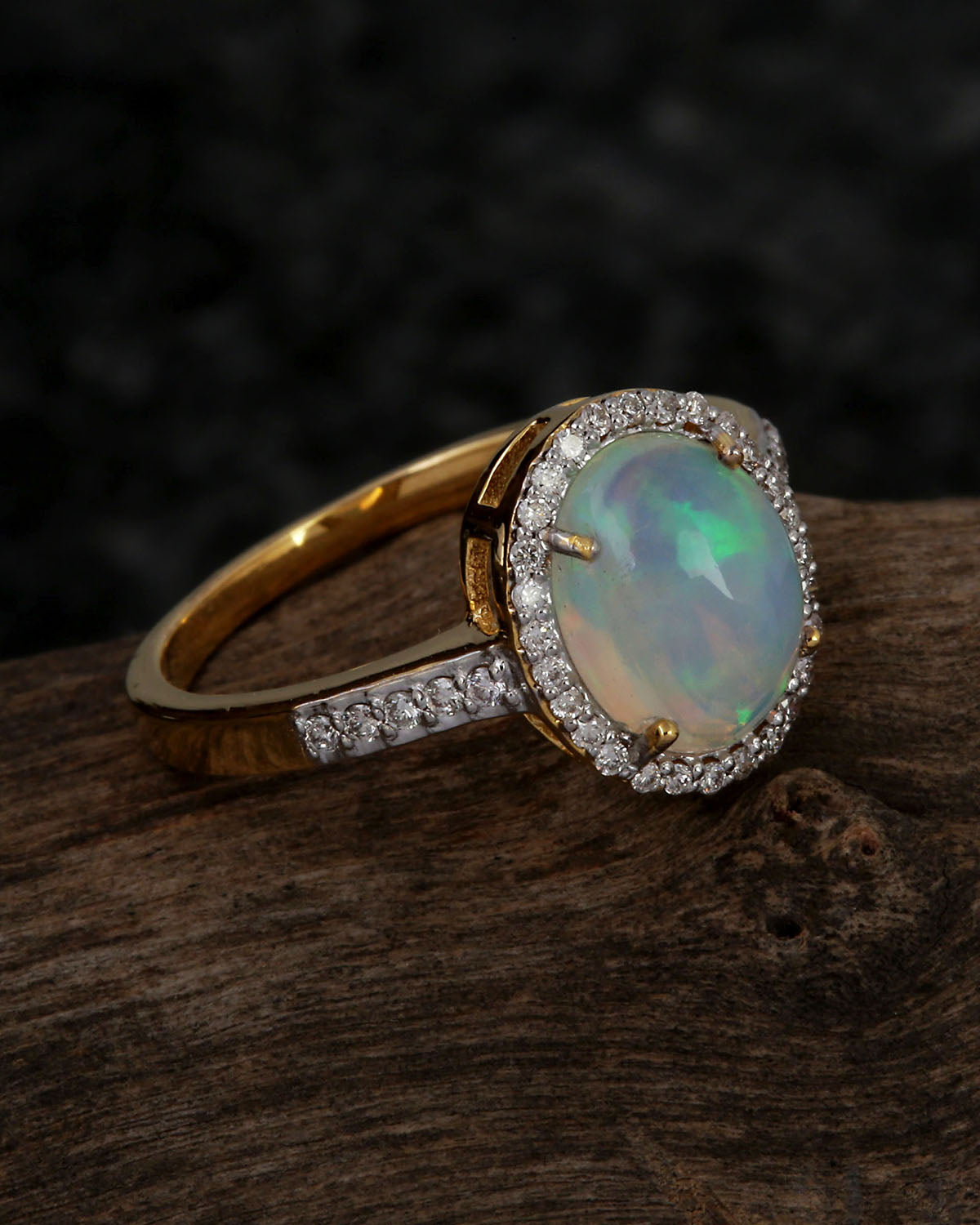 14K gold Diamond Opal Ring - Main Image