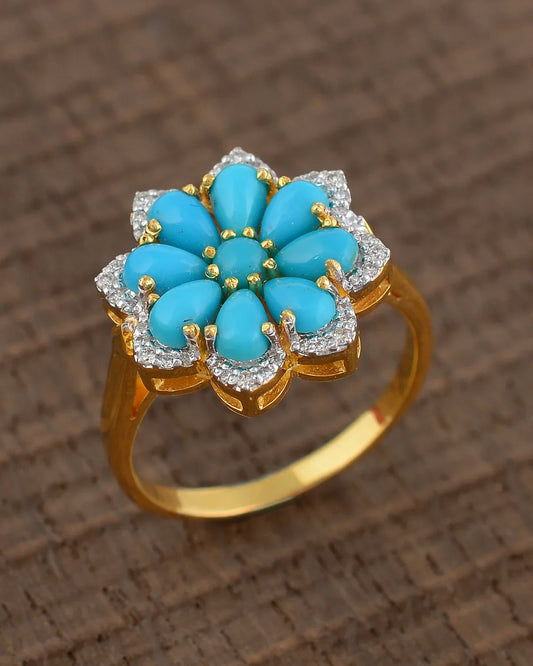 14K gold Turquoise & Diamond Ring - Jewels by Shweta