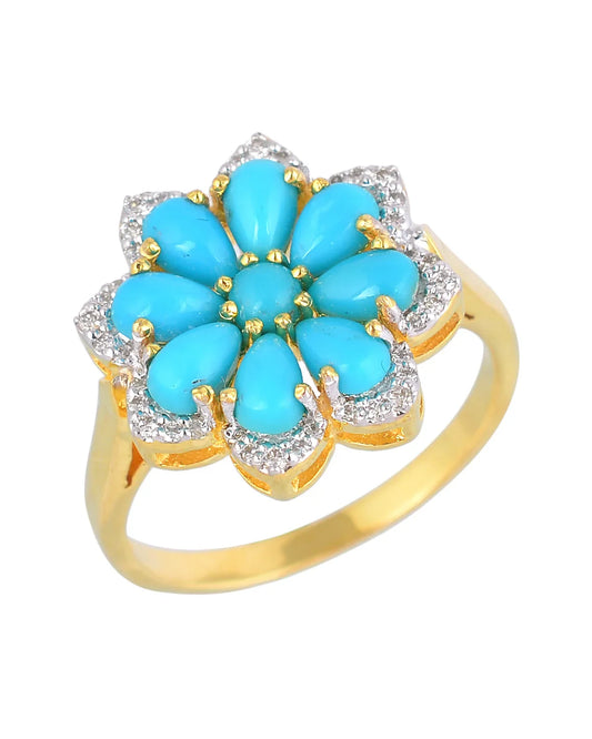 14K gold Turquoise & Diamond Ring - Jewels by Shweta
