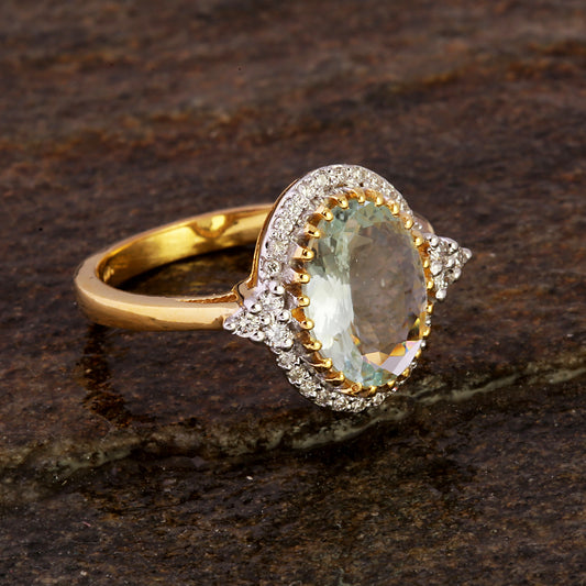 14K gold Aquamarine & Diamond Ring - Jewels by Shweta