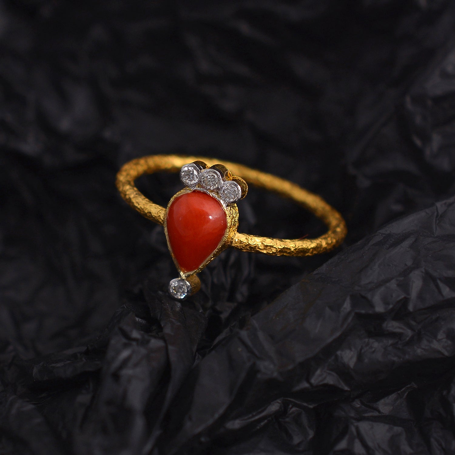 18K Gold Coral & Diamond Ring - Jewels by Shweta 18K Gold Coral & Diamond Ring - Jewels by Shweta