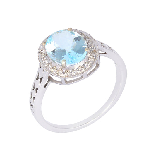 18K gold Aquamarine & Diamond Ring - Jewels by Shweta