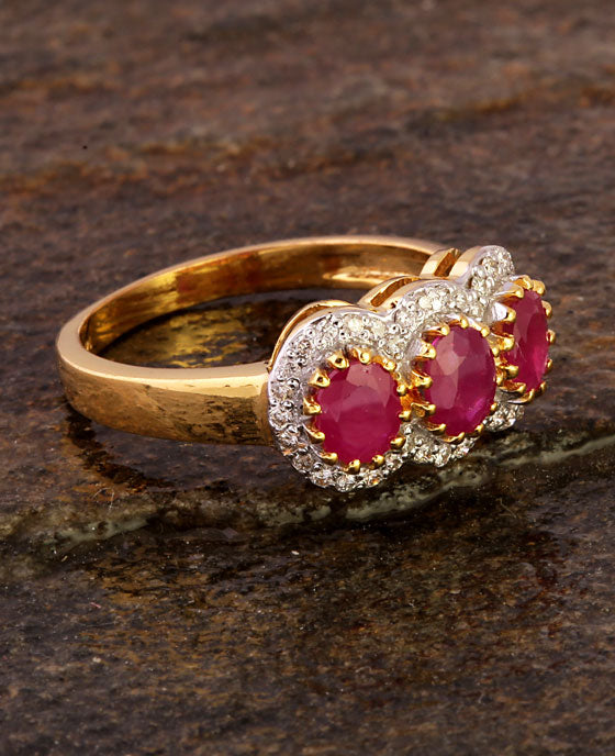 Diamond 14K Yellow Gold Ruby Gemstone Designer Ring