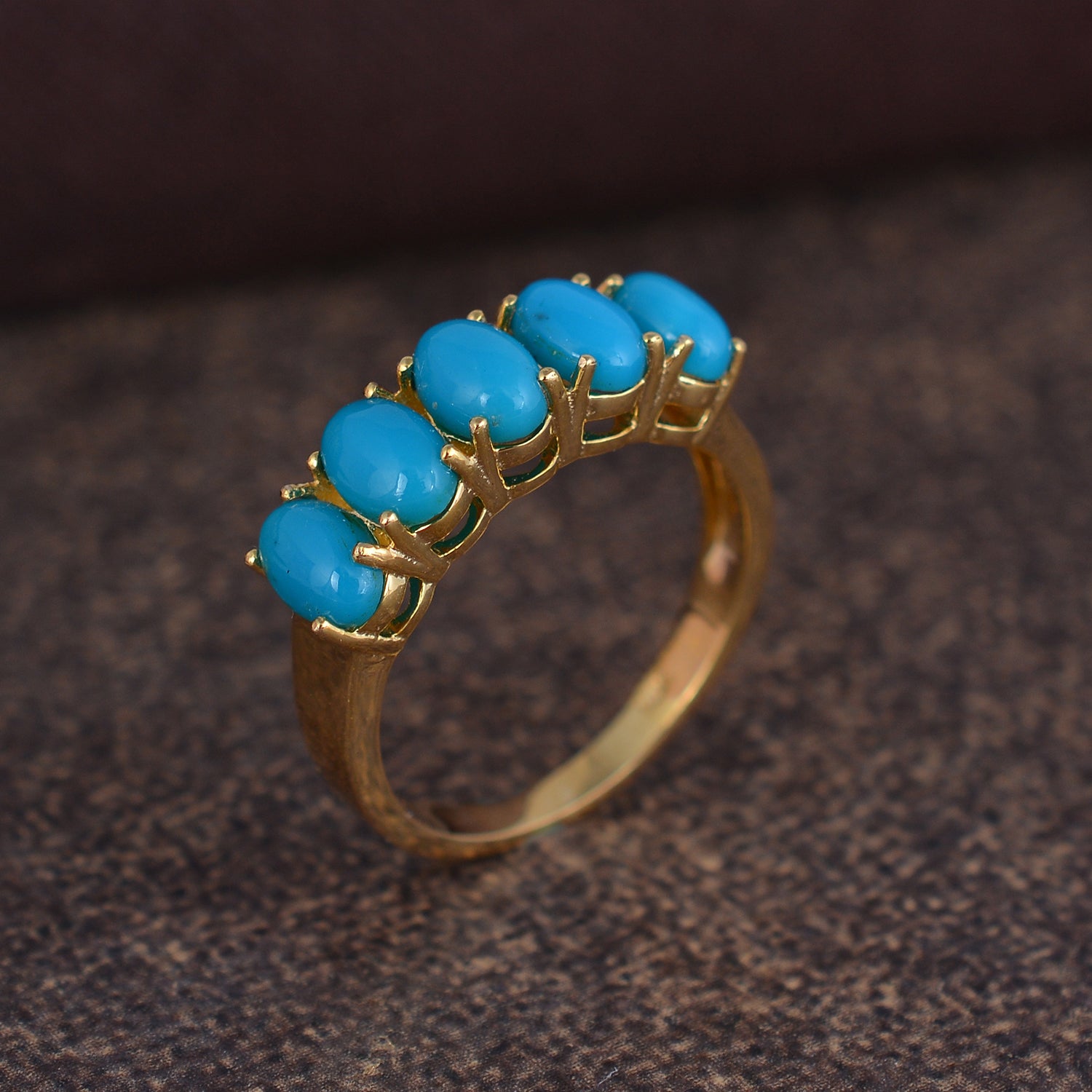Turquoise Gemstone Designer Ring 18K Yellow Gold Handmade Fine