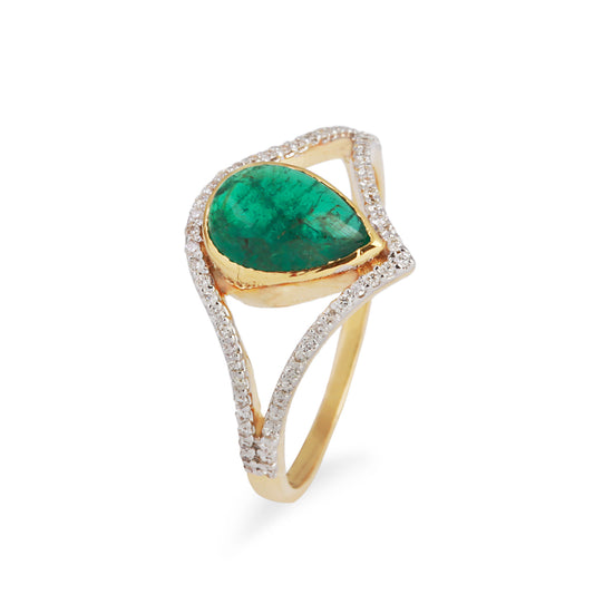 14K gold Emerald & Diamond Ring - Jewels by Shweta