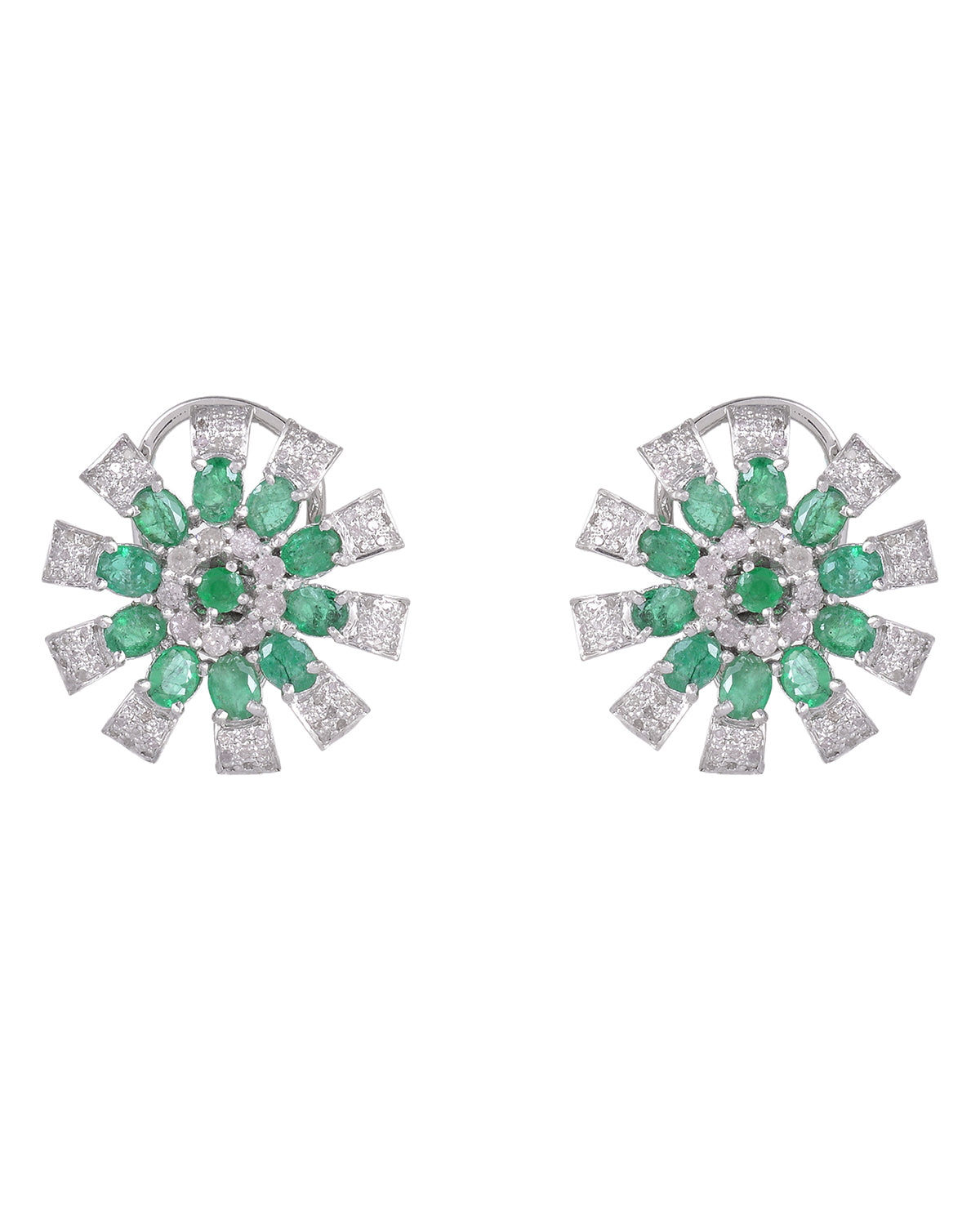 925 Silver Emerald & Diamond Earrings