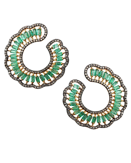 925 Silver Emerald & Sapphire Earrings