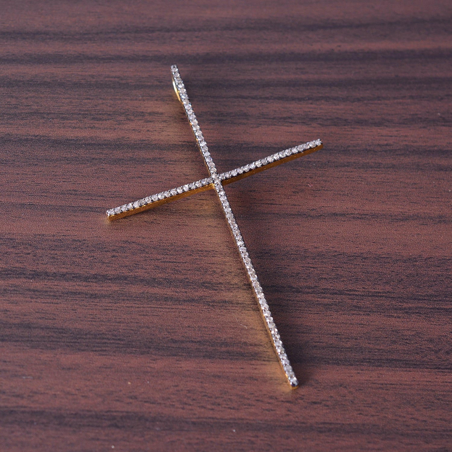 Natural Diamond Christian Cross Pendant 925 Sterling Silver Pendant