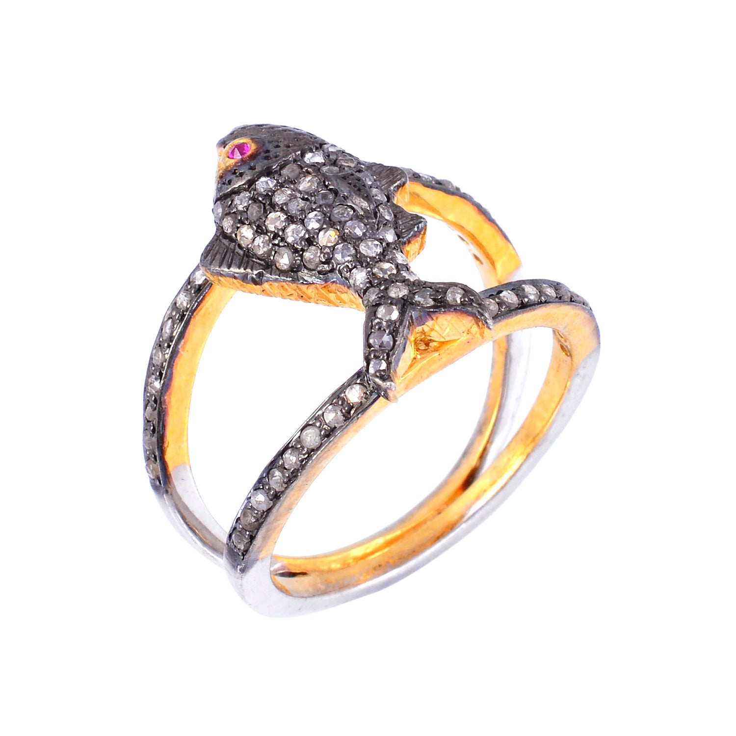 Pave Diamond Ruby Gemstone Fish Ring
