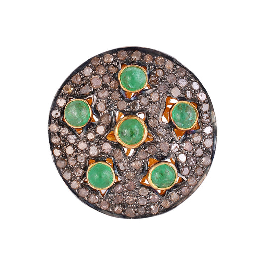925 Silver Emerald & Diamond Ring