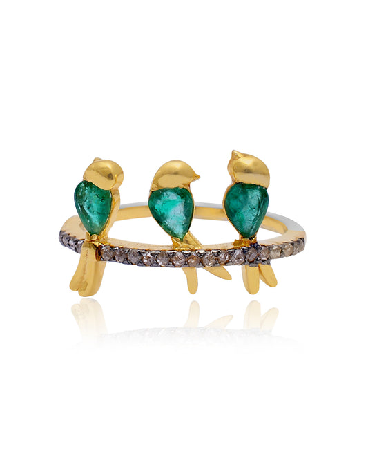 925 Silver Emerald Bird Ring