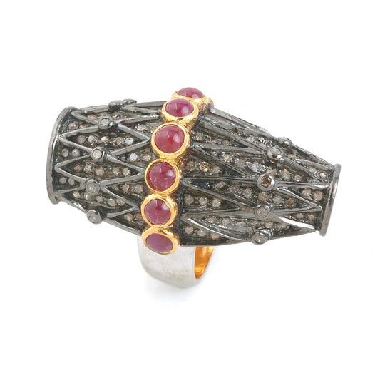 Ruby Gemstone 925 Sterling Silver Artisan Drum Ring