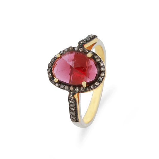 925 Silver Rhodolite & Diamond Ring