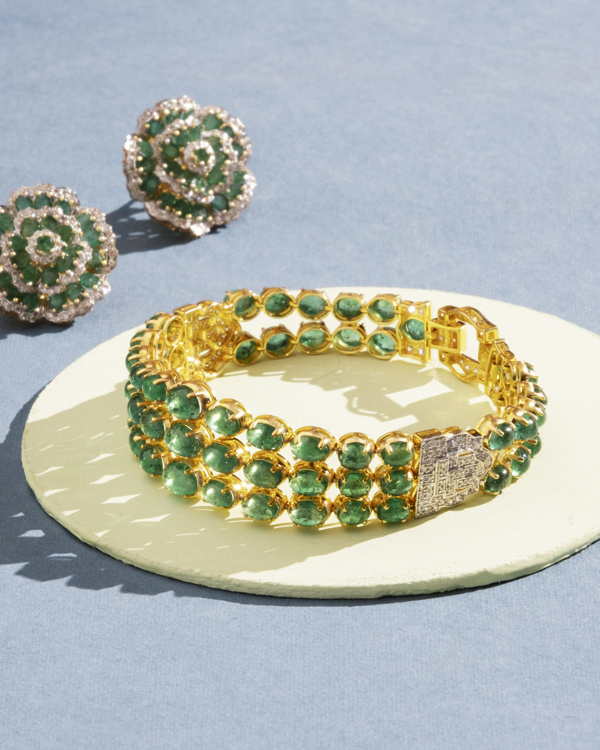 14K GOLD DIAMOND & EMERALD BRACELET