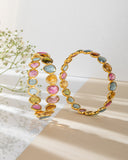 Stunning Multi Tourmaline Gemstone Bangle 18K Yellow Gold Fine Wedding Jewelry