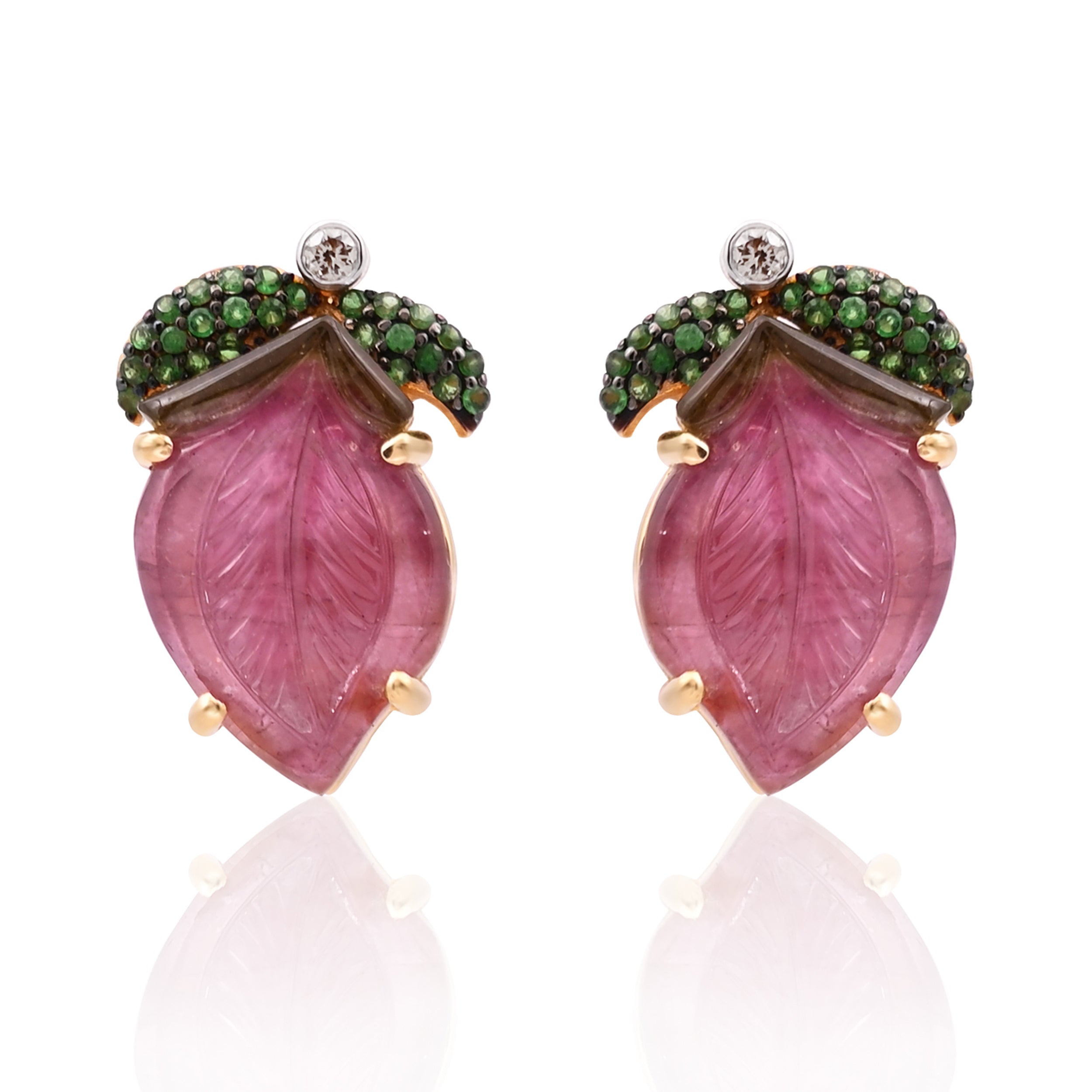 14K Gold Tourmaline & Diamond Studs
