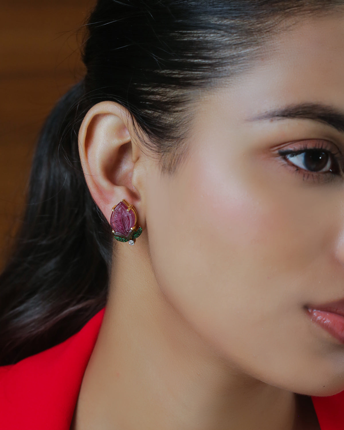 14K Gold Tourmaline & Diamond Studs