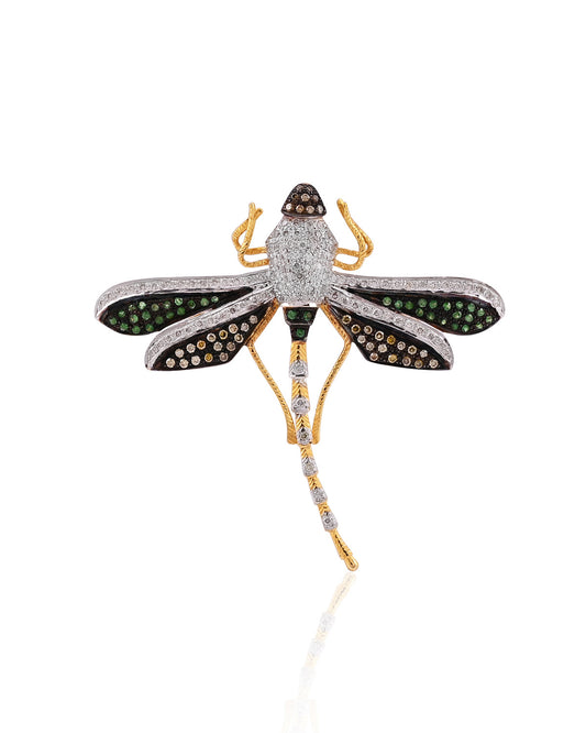 14K Yellow Gold Bumble Bee Diamond Tsavorite Brooch Pendant - Jewels by Shweta
