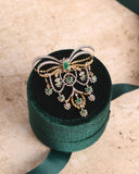 14K Yellow Gold Antique Diamond Emerald Brooch Pendant