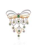 14K Yellow Gold Antique Diamond Emerald Brooch Pendant