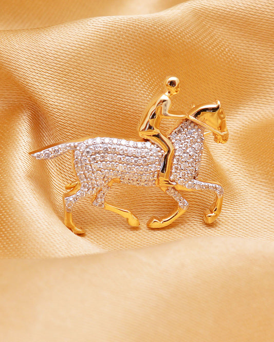 14K Yellow Gold Polo Diamond Brooch Pendant