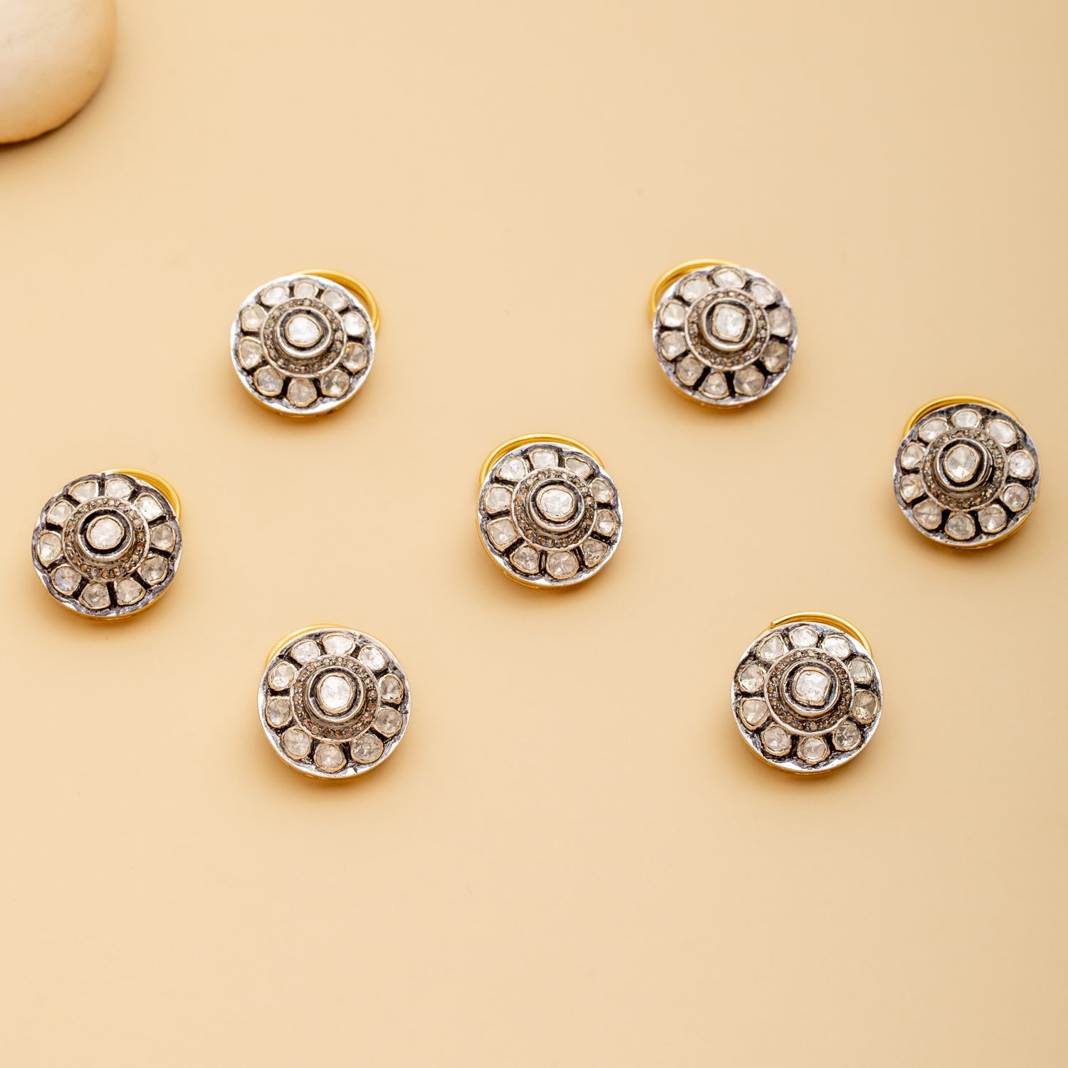 925 Silver Polki Diamond Buttons