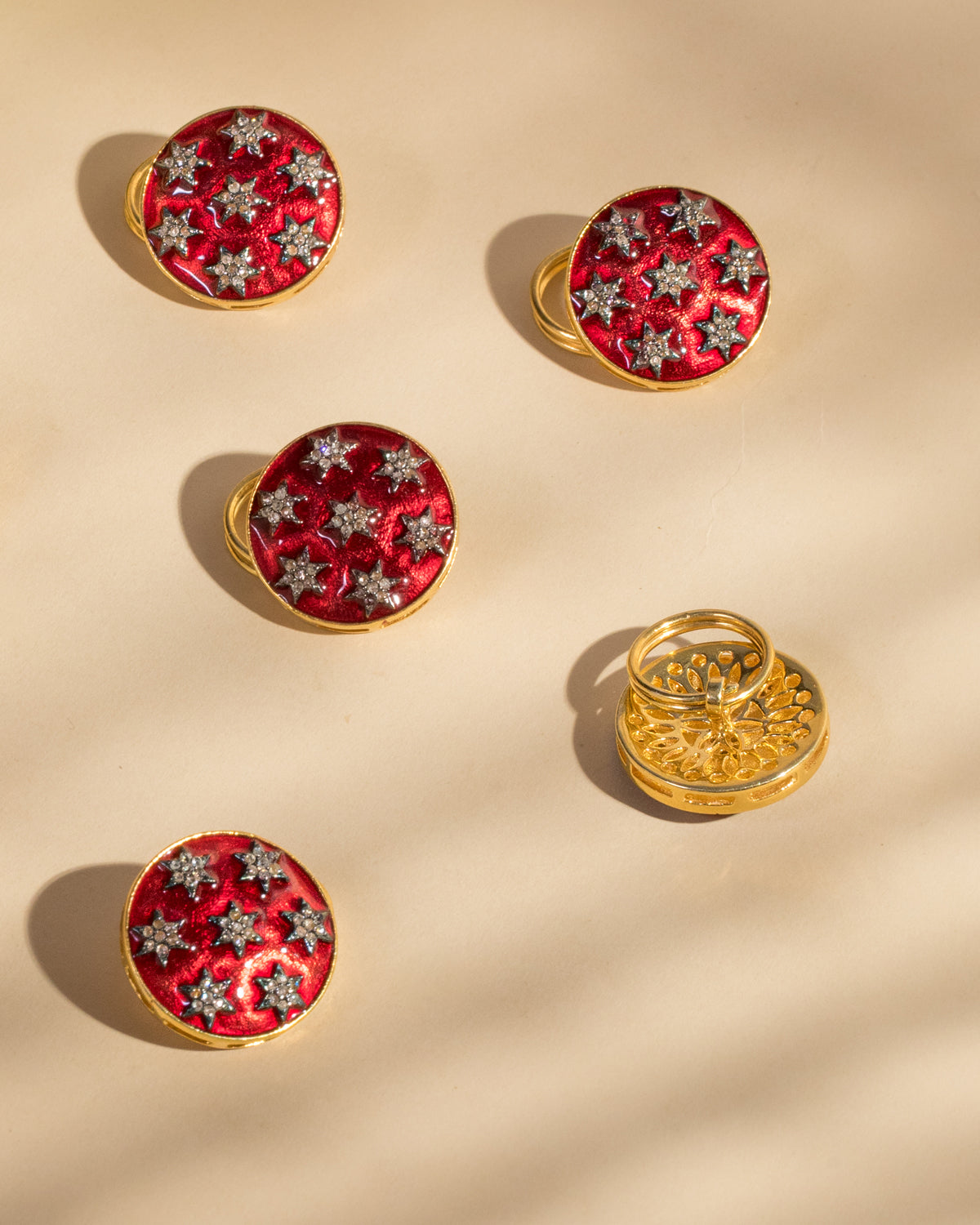 925 Silver Diamond Buttons with Red Enamel