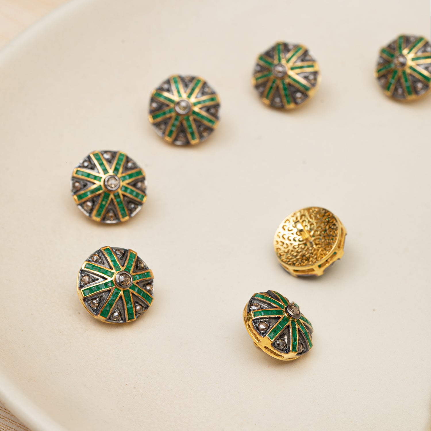 Musselshell Diamond Buttons Shop 925 Silver Emerald and Diamond Buttons | Jeypore Creations ...