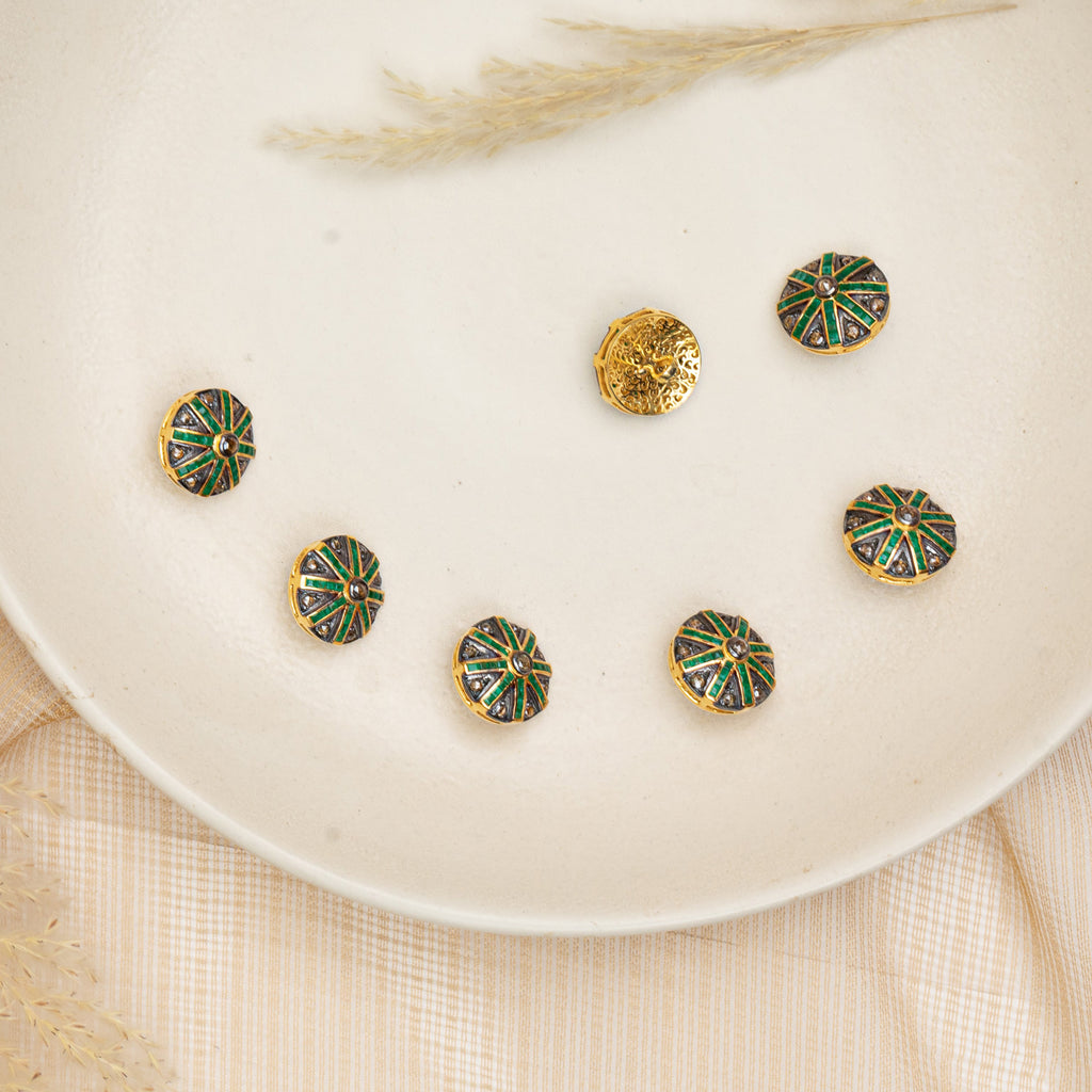 Shop 925 Silver Emerald and Diamond Buttons | Jeypore Creations ...