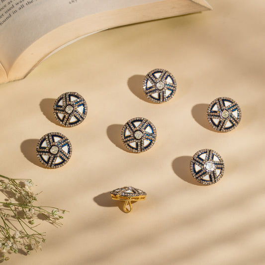 925 Silver Polki Diamond Buttons with Enamel