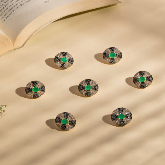 925 Silver Emerald Black diamond and Diamond Buttons