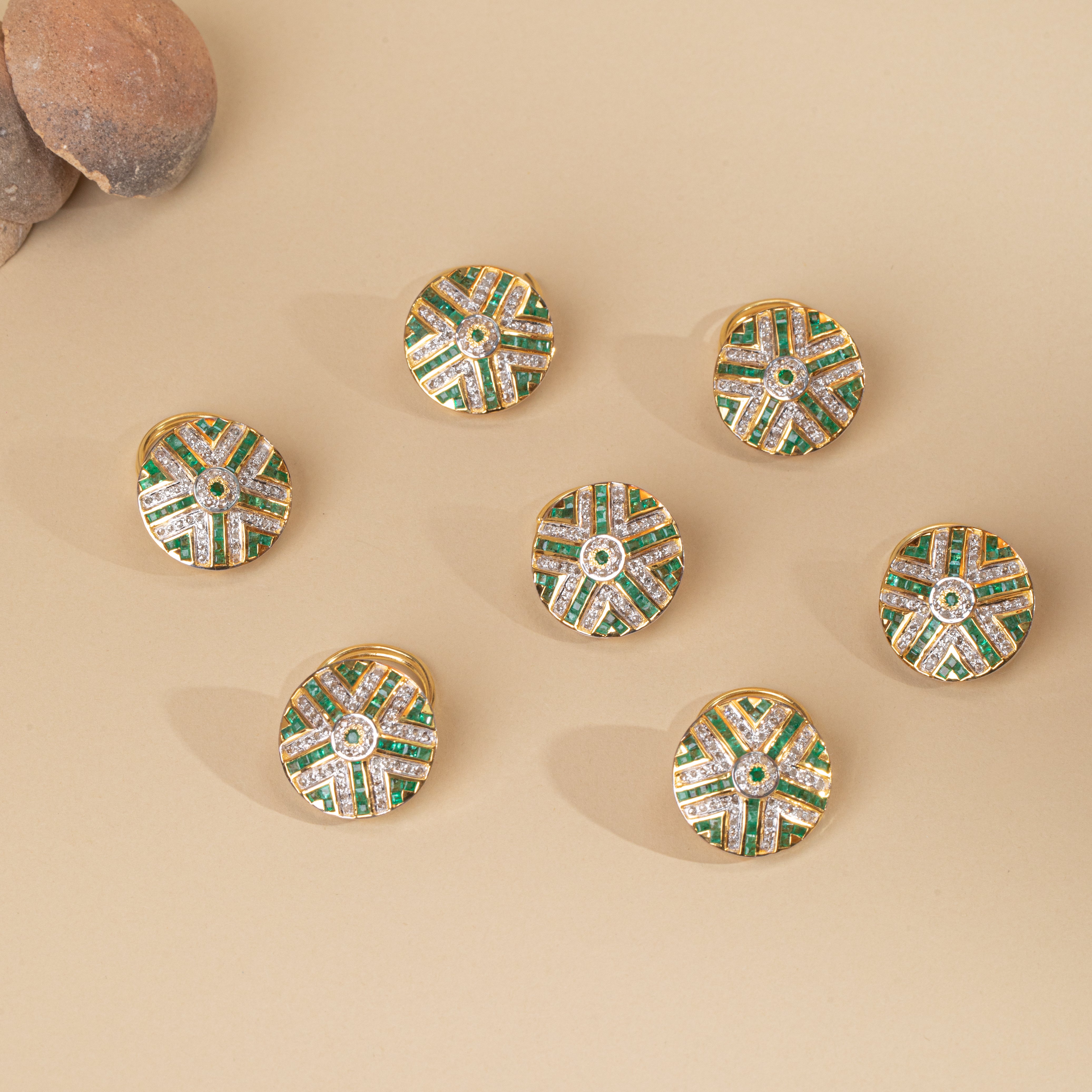 925 Silver Emerald and Diamond Buttons