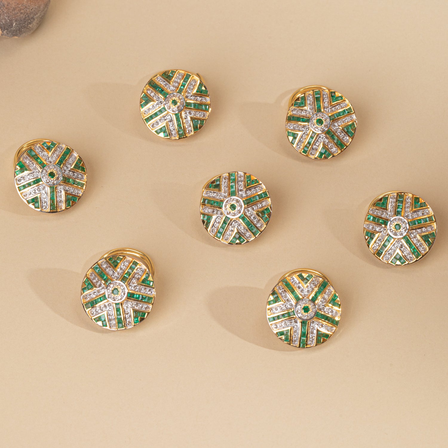 925 Silver Emerald and Diamond Buttons