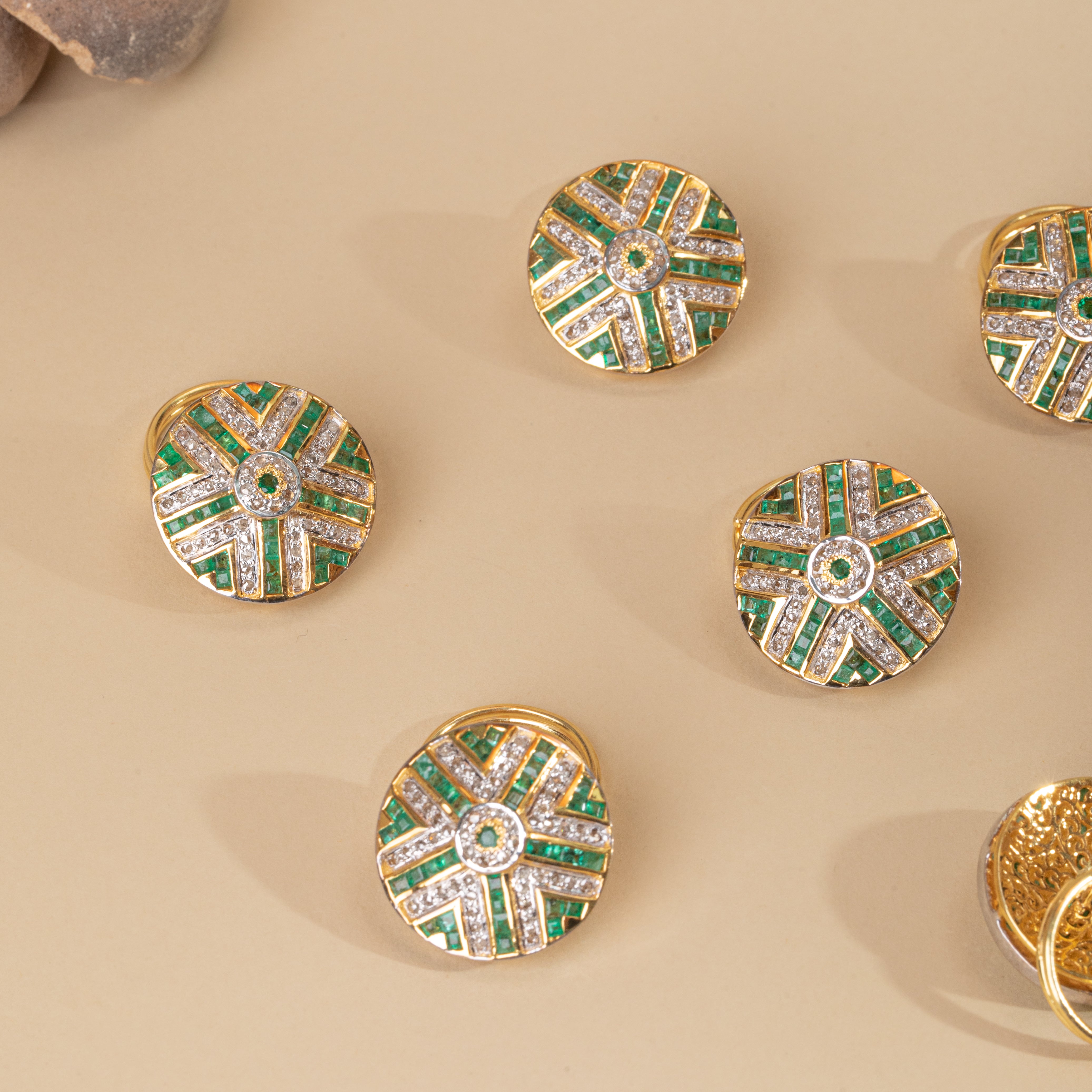 925 Silver Emerald and Diamond Buttons