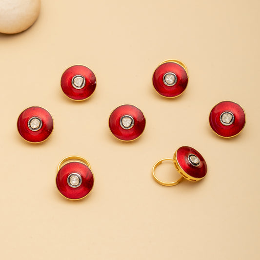 925 Silver Diamond Buttons with Red Enamel