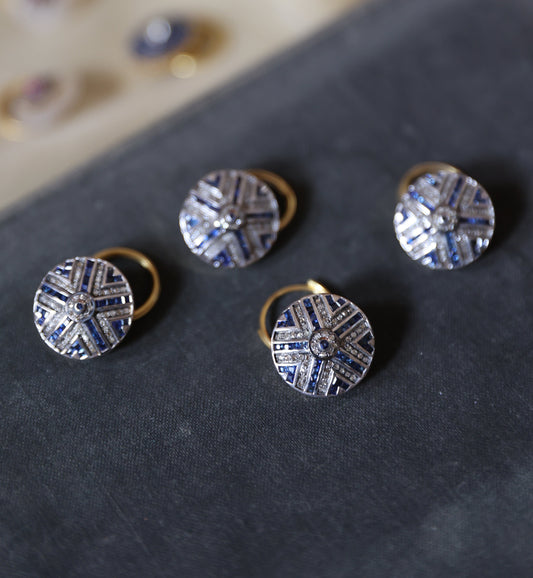 925 Silver Sapphire and Diamond Buttons