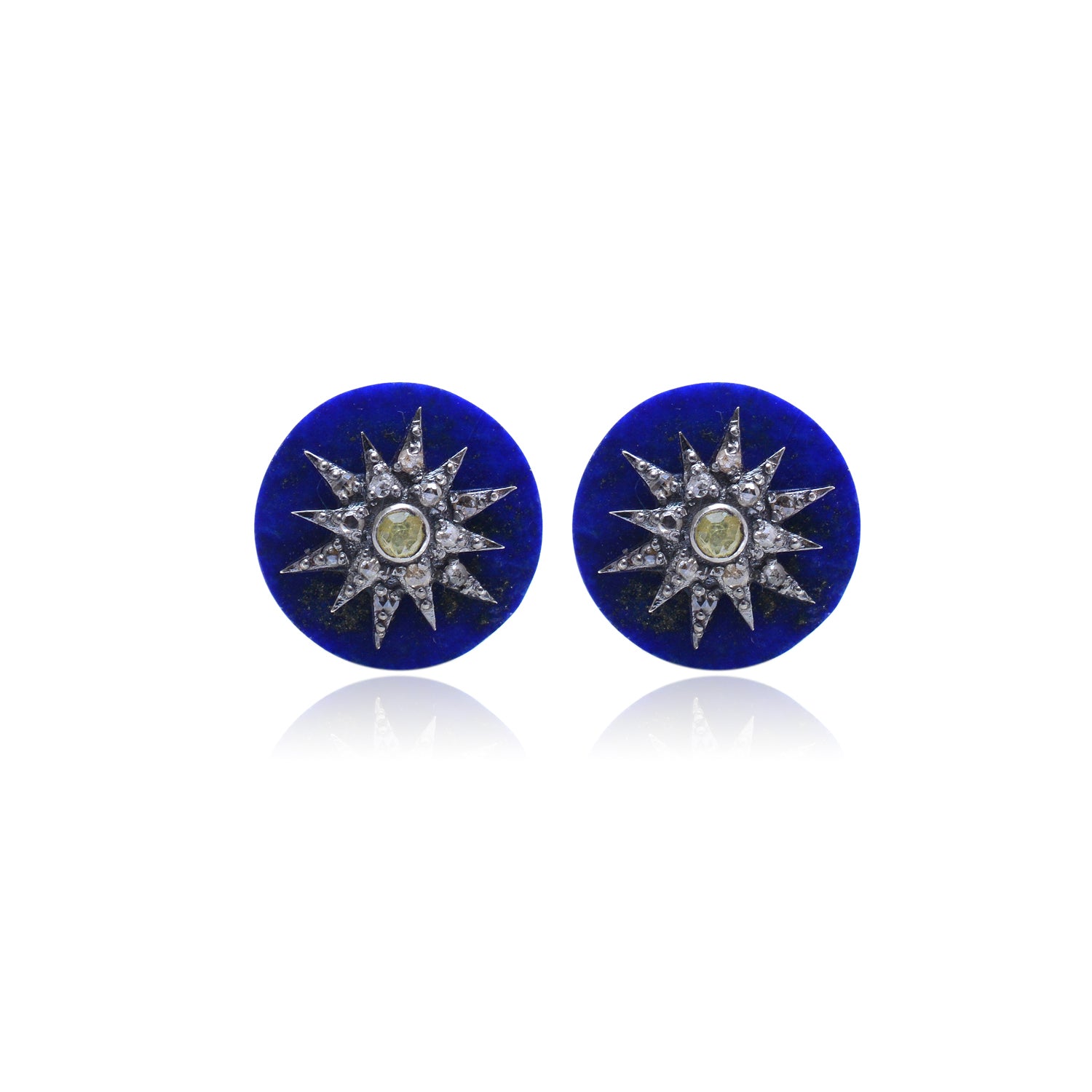 925 Silver Diamond Cufflinks with Lapis Lazuli