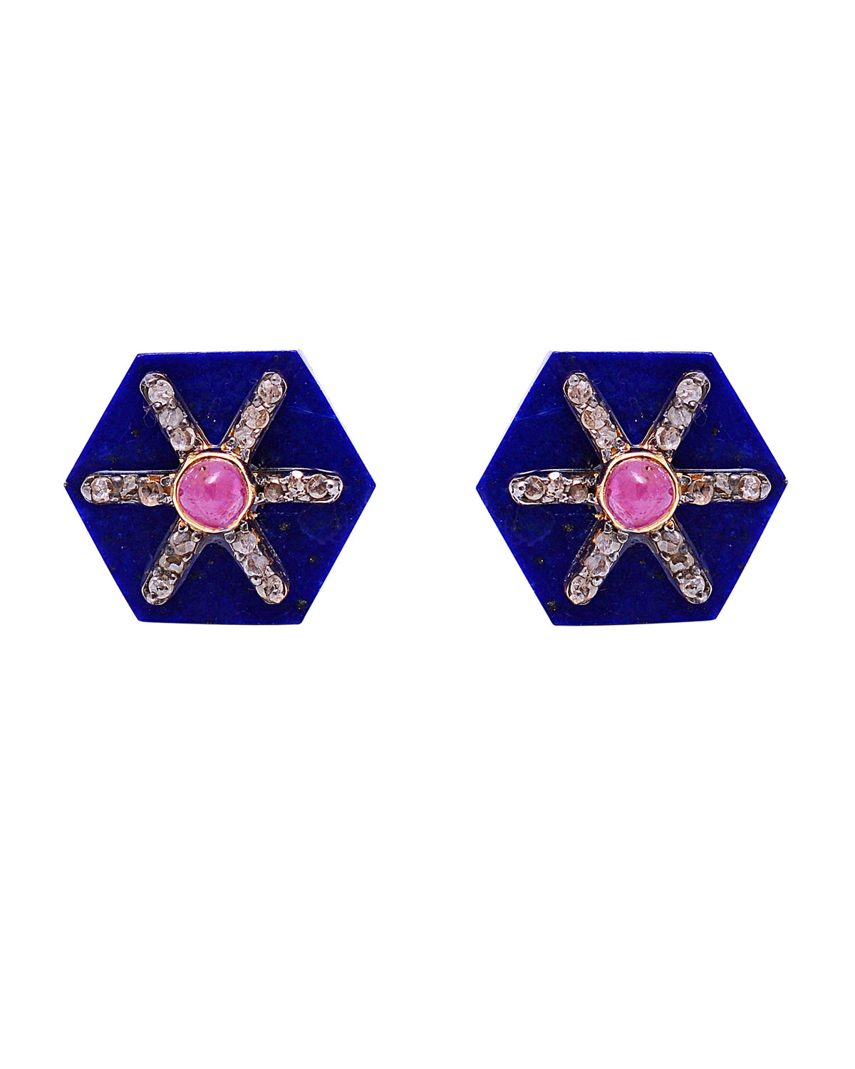 925 Silver Diamond Cufflinks with Ruby and Lapis