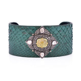 925 Silver Diamond Polki Leather Pranite Bangle