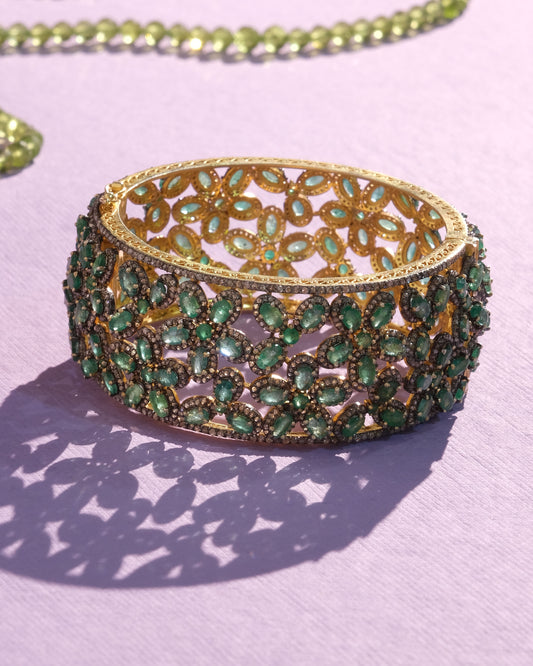 925 Silver Diamond & Emerald Bangle