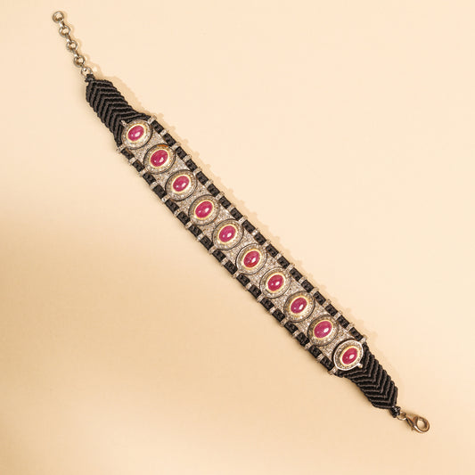 925 Silver Diamond Thread Bracelet with Ruby Gemstones