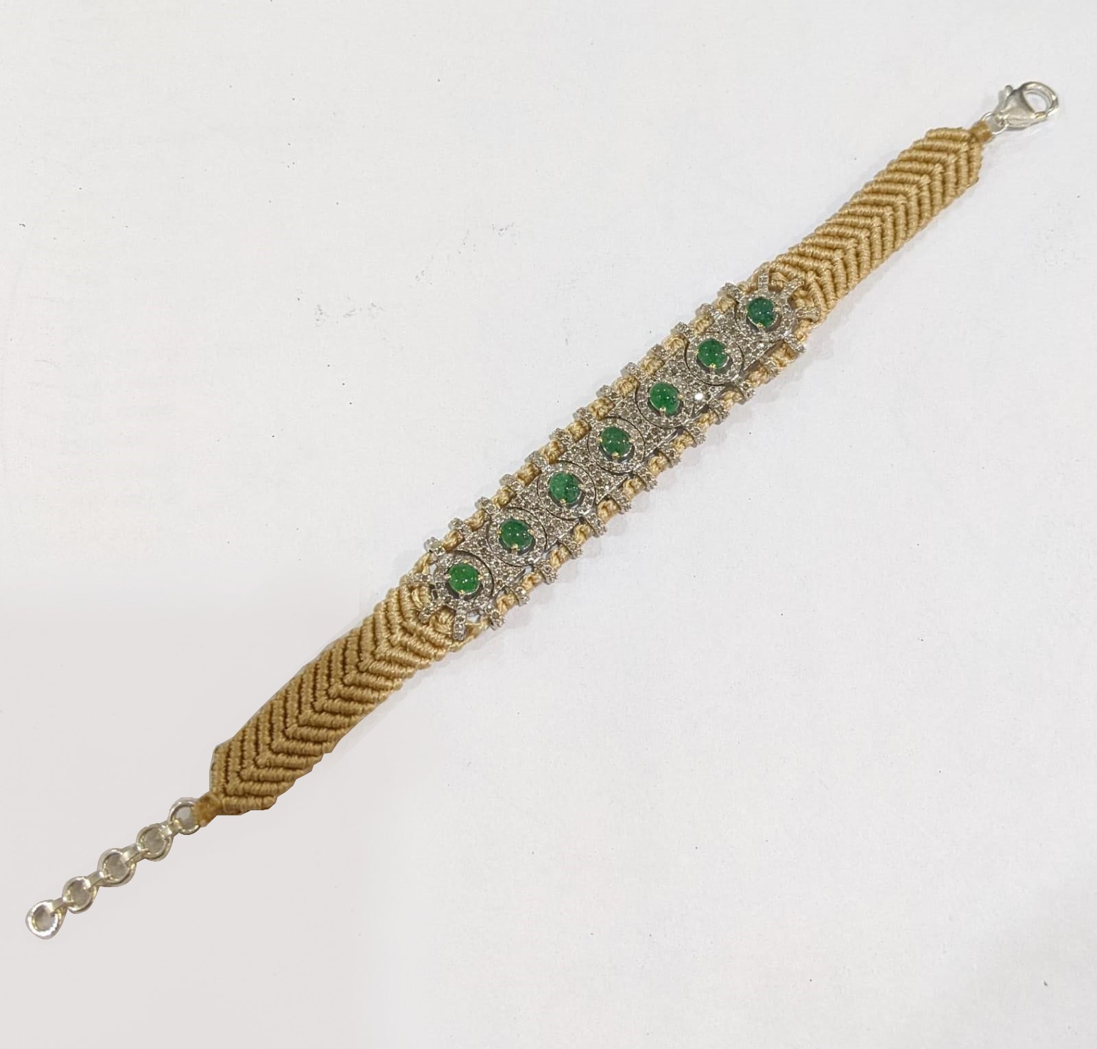 925 Silver Diamond Thread Bracelet with Emerald Gemstones