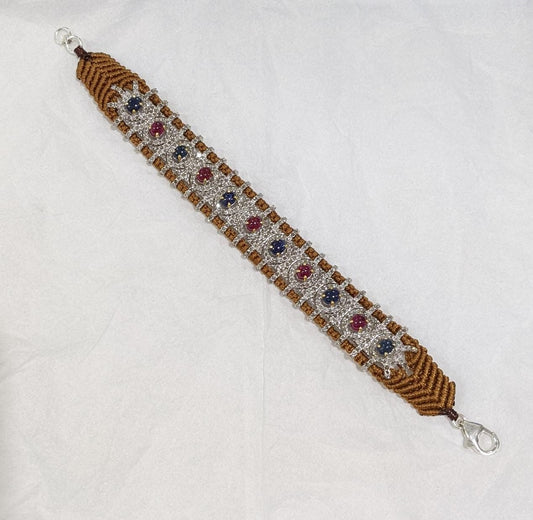 925 Silver Diamond Thread Bracelet with Ruby, Sapphire Gemstones