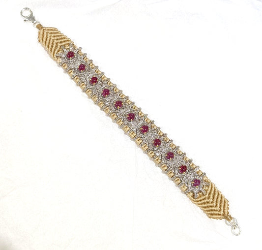 925 Silver Diamond Thread Bracelet with Ruby Gemstones
