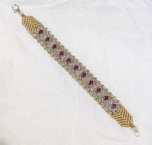 925 Silver Diamond Thread Bracelet with Ruby Gemstones