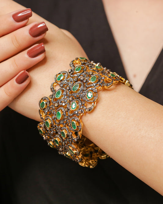 925 Silver Diamond & Emerald Bracelet